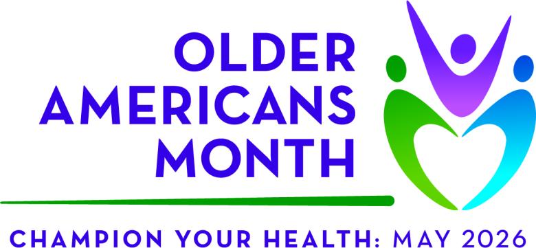 Older Americans Month logo featuring people in an abstract drawing forming a heart.