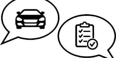Two speech bubbles. One with a car icon, the other with a checklist. 